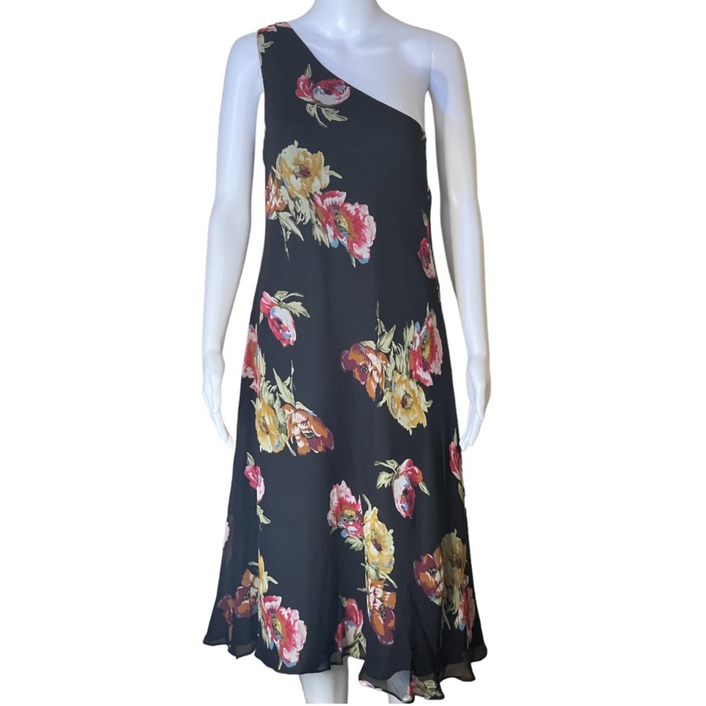 LAUREN RALPH LAUREN FLOWER SILK ONE SHOULDER DRESS SIZE 10